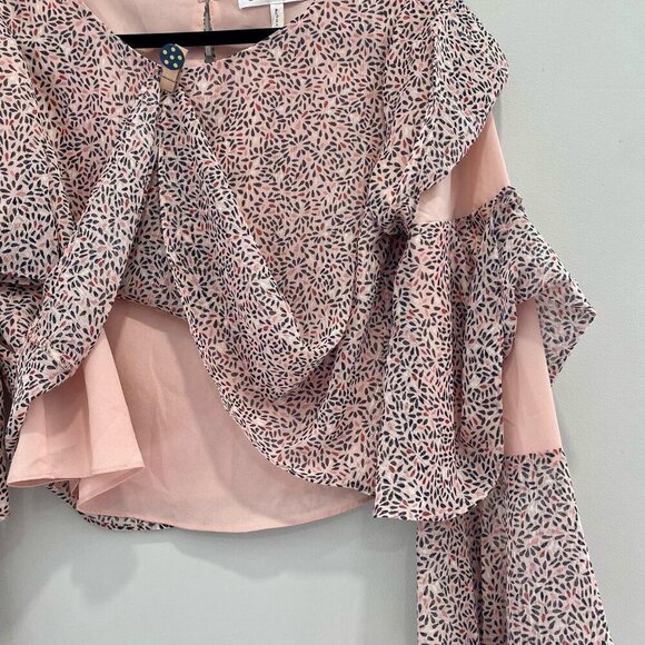 BCBGeneration Pink Abstract Print Tiered Ruffle Top | Size S - Picture 8 of 8